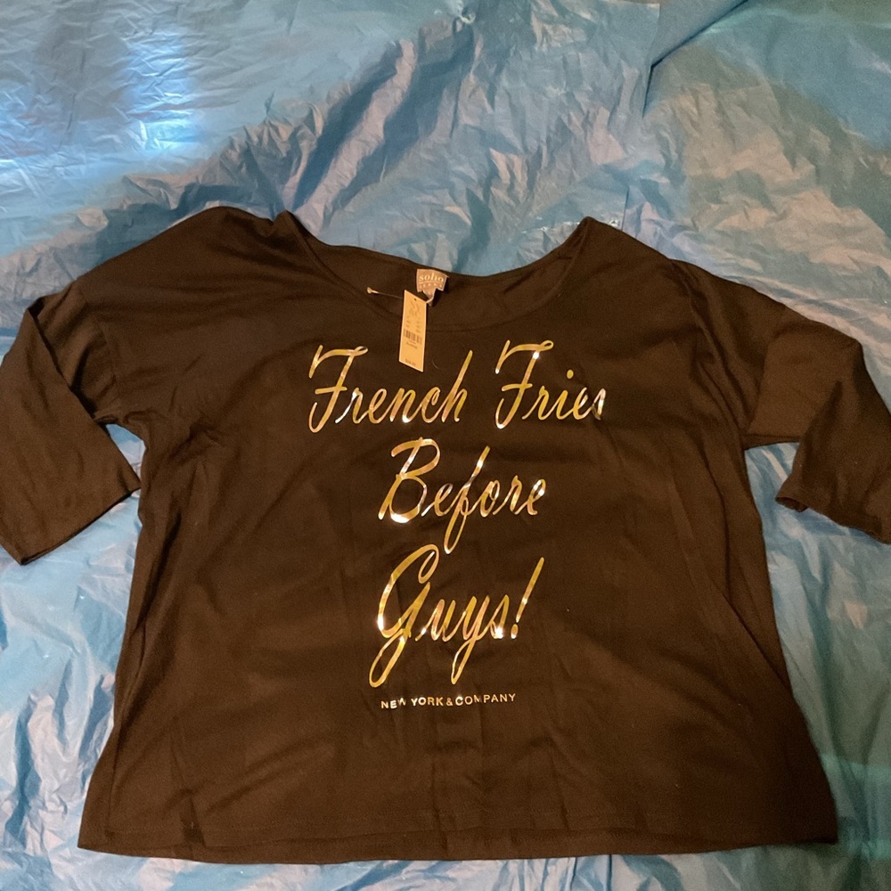 New York & Company French‎ Fries Before Guys 3/4 Length Shirt NY&Co XL